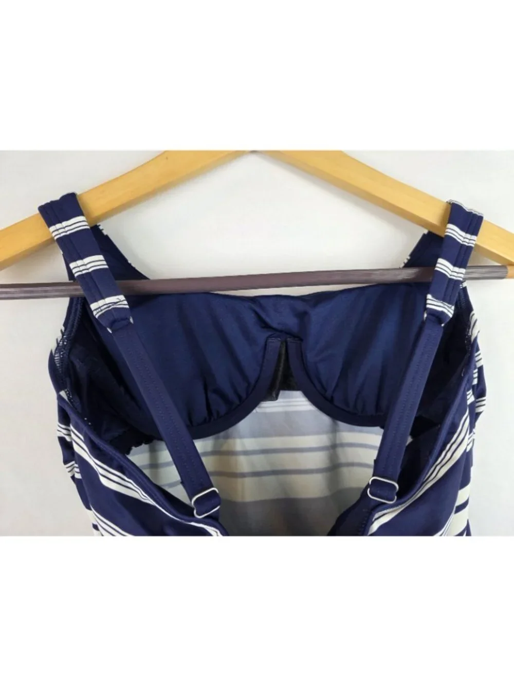 Lands' End Tankini Top Women's Size 2 Blue Striped Swimsuit Swim Underwire Top